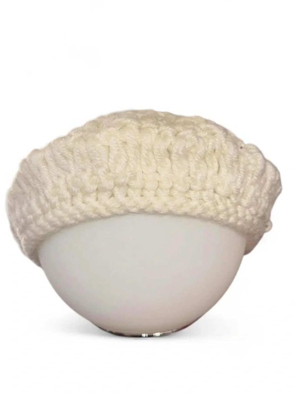 Vintage Handmade Cream Crochet Doily Beret Cap Hat